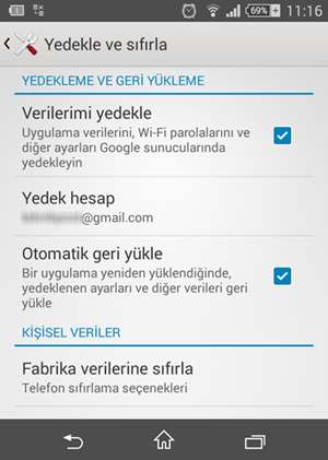 gmaile rehber yedekleme android