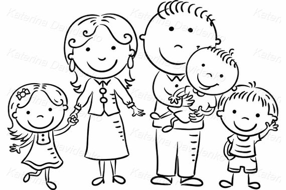 big family clipart black and white