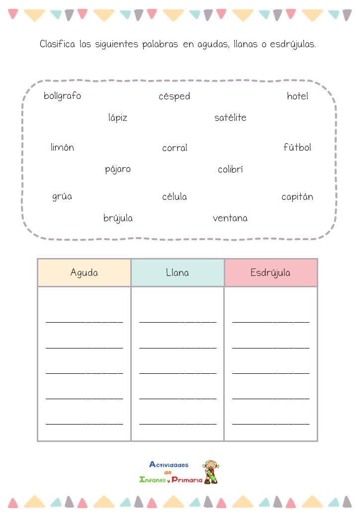 ficha de agudas llanas y esdrujulas