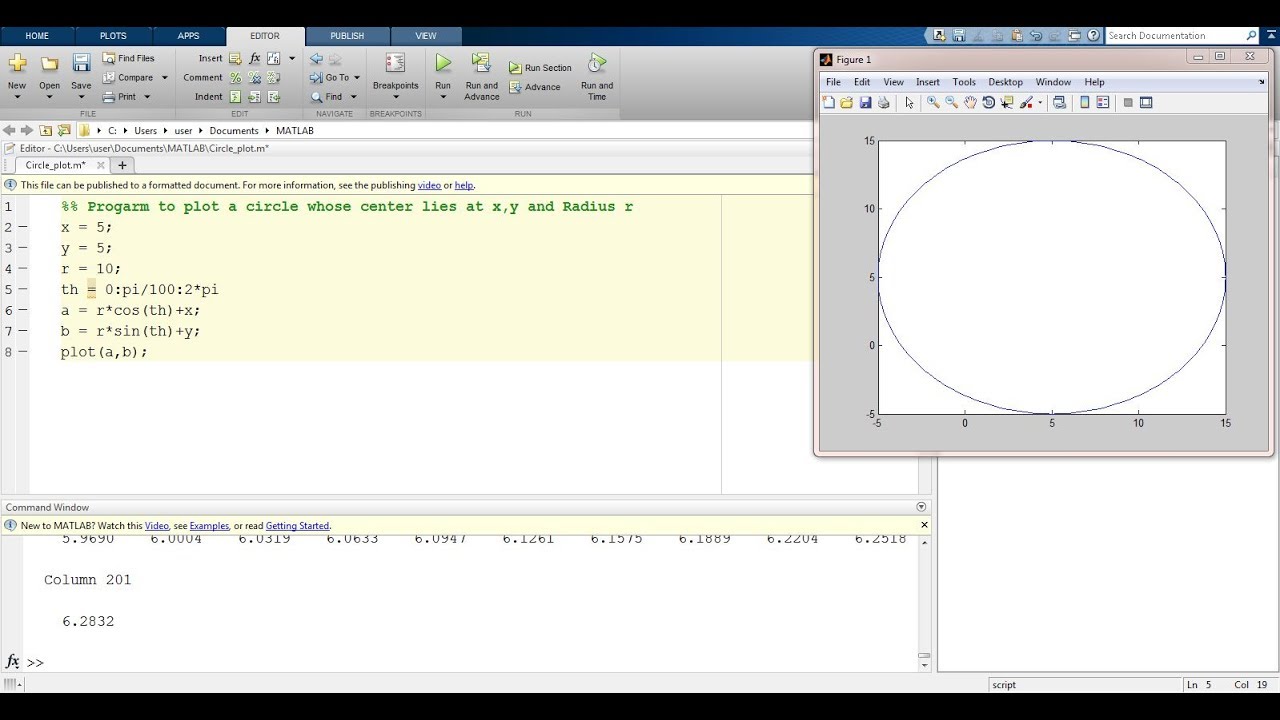 plotting a circle in matlab