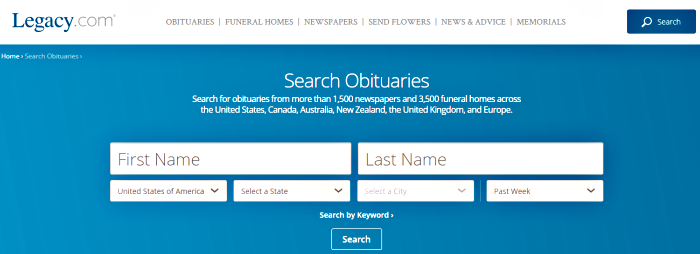 legacy com find an obituary for a specific person