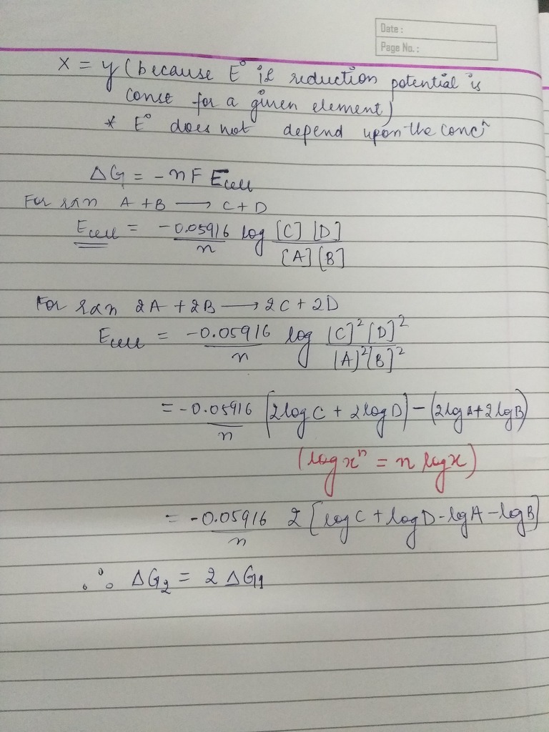 consider the following equation for a cell reaction