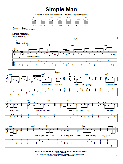 simple man chords lynyrd skynyrd