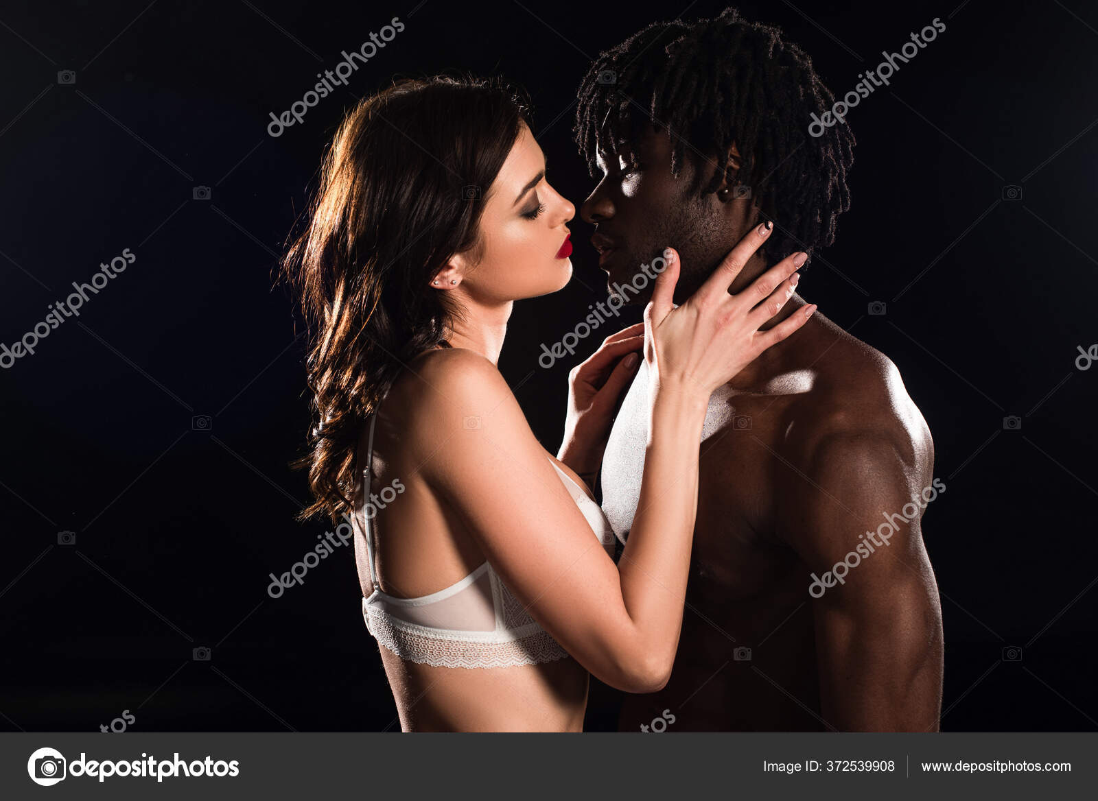 passionate interracial kissing