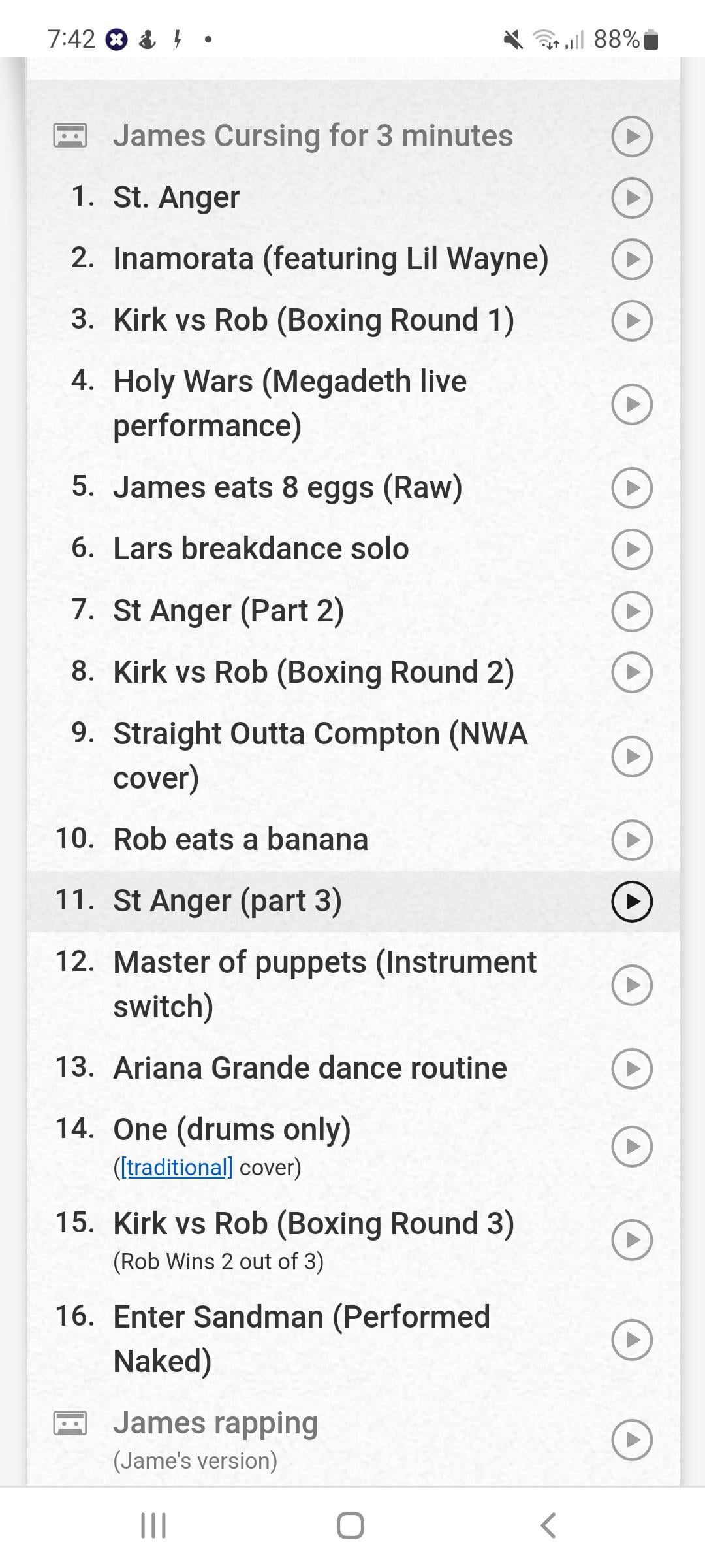 metallica setlist fm