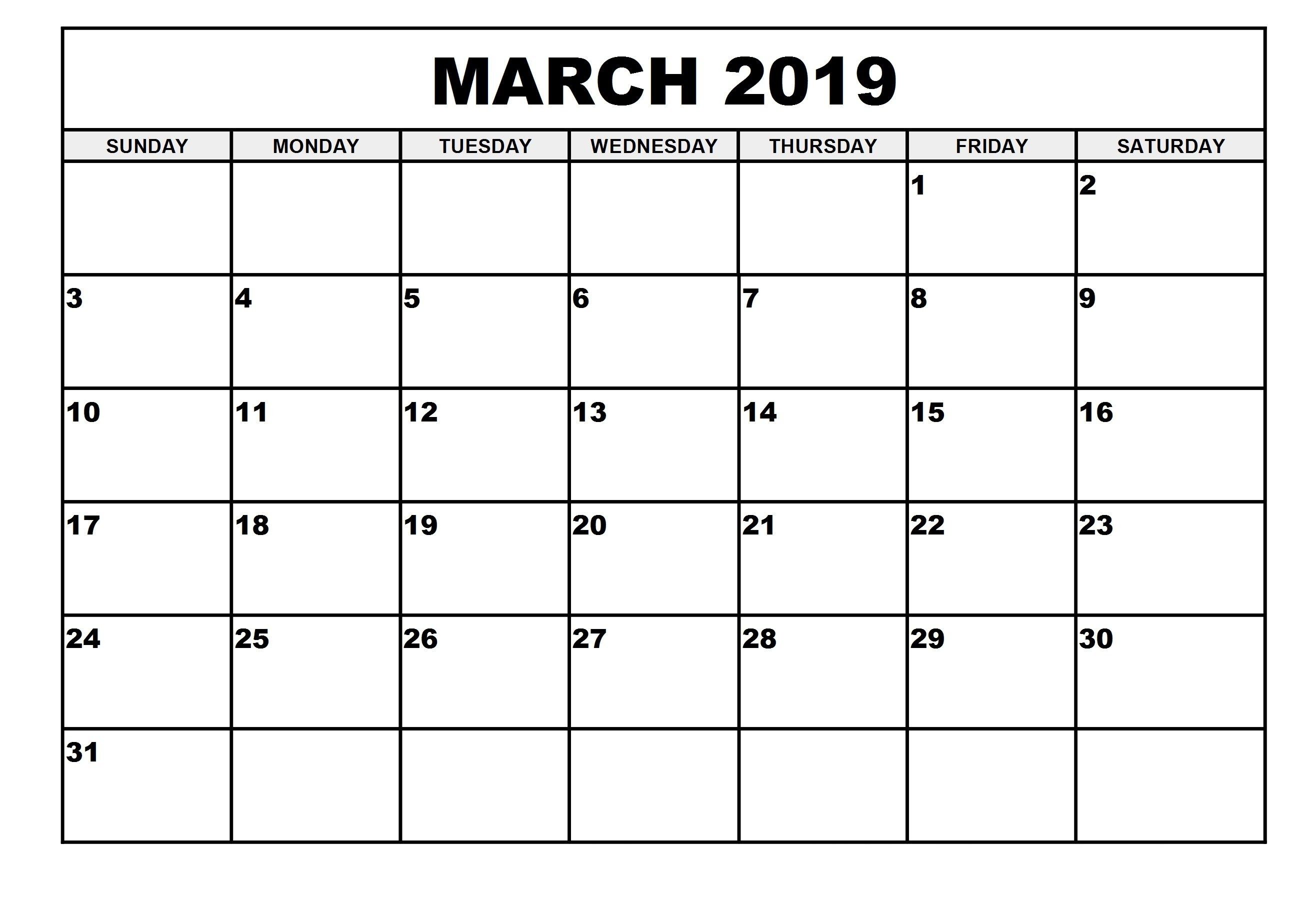 calendar march 2019 printable