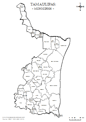 mapa de tamaulipas con nombres para colorear