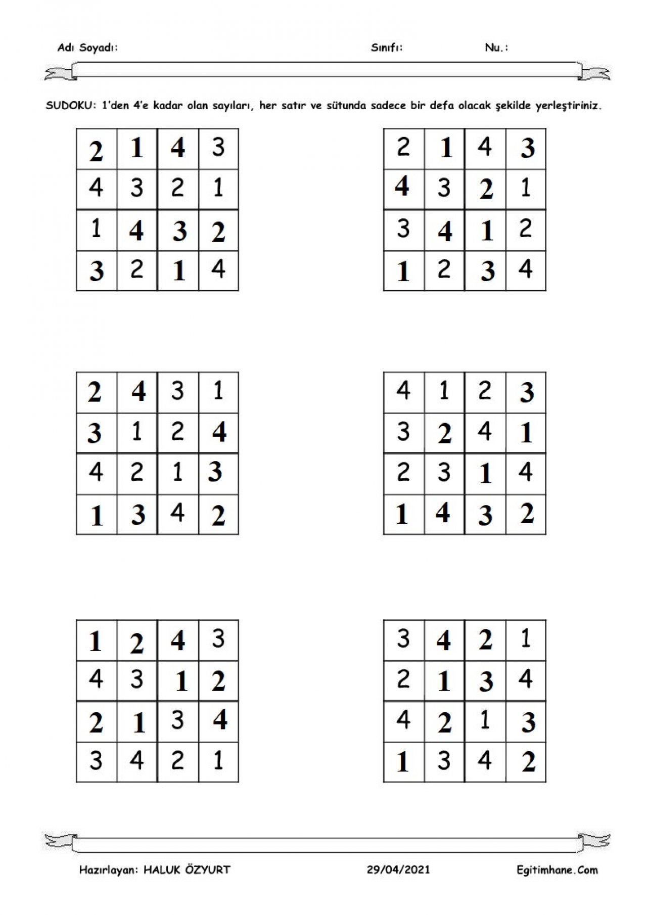 sudoku 4 lü