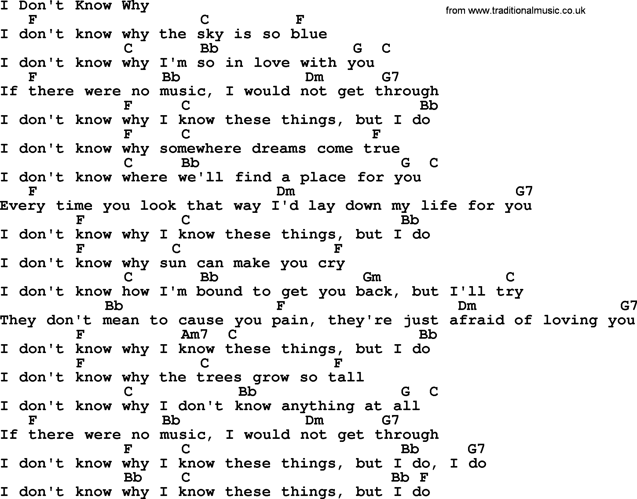 i don t know why lyrics