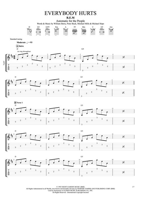 rem everybody hurts chords