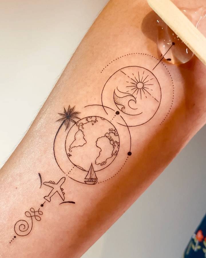 travel tattoo fine line