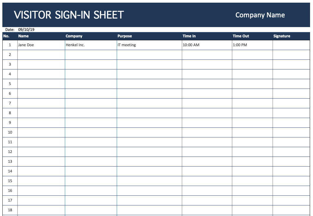 visitor log template word