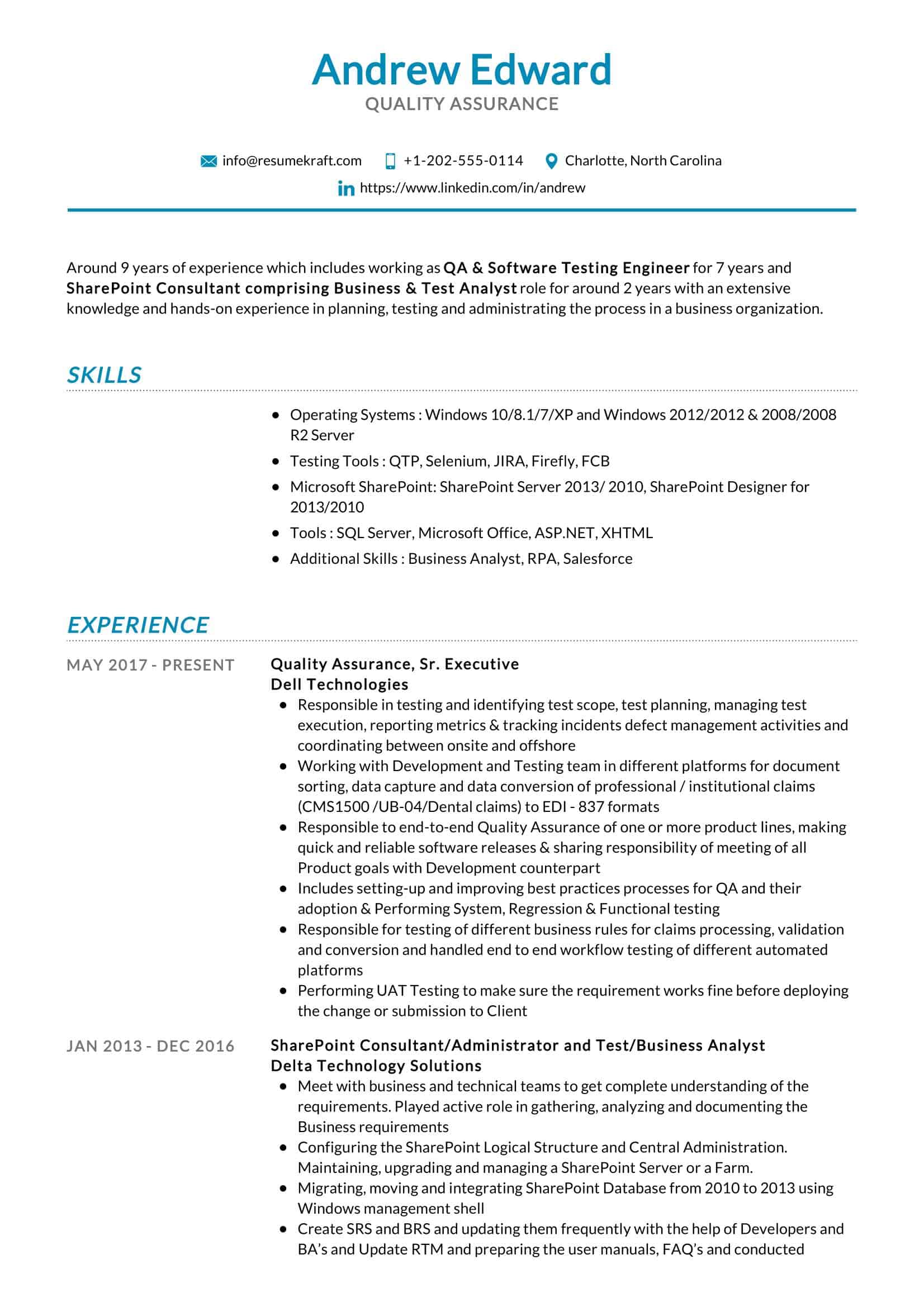 quality assurance resume template