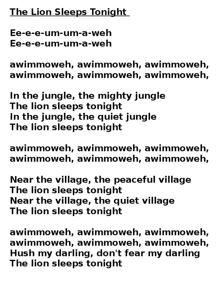 the lion sleeps tonight text