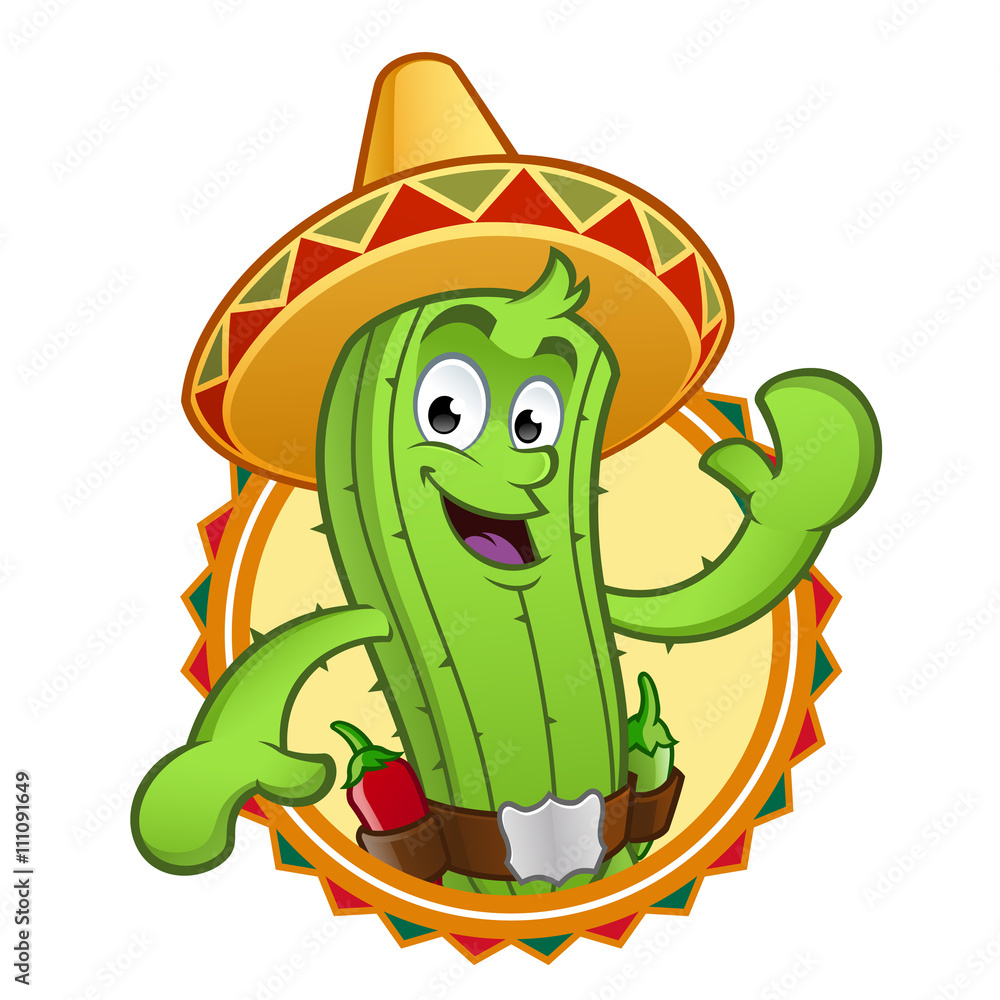 cactus con sombrero mexicano