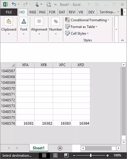 maximum rows in excel 2013