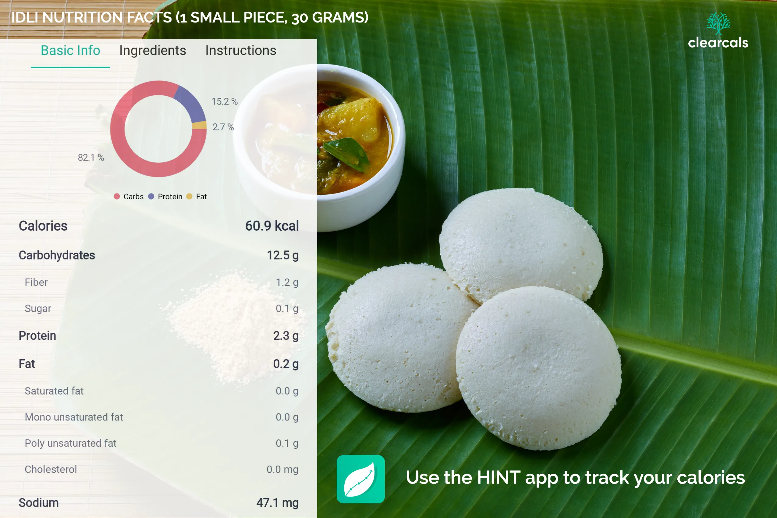 3 idli sambar calories