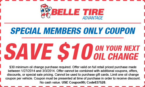 belle tire oil change coupon