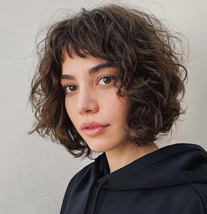 short curly hair with a fringe