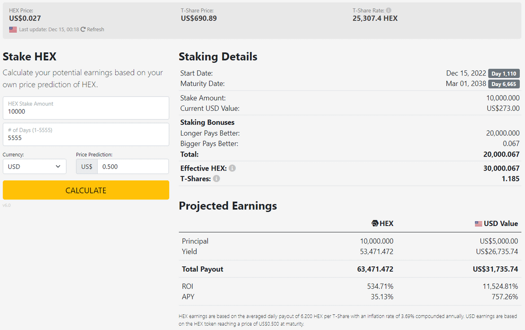 hex staking calculator