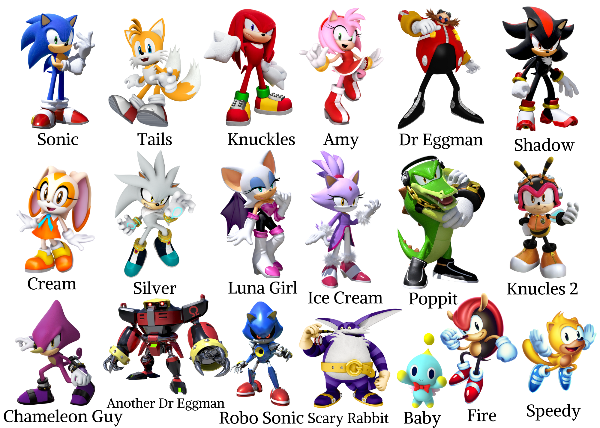 names of sonic the hedgehog characters