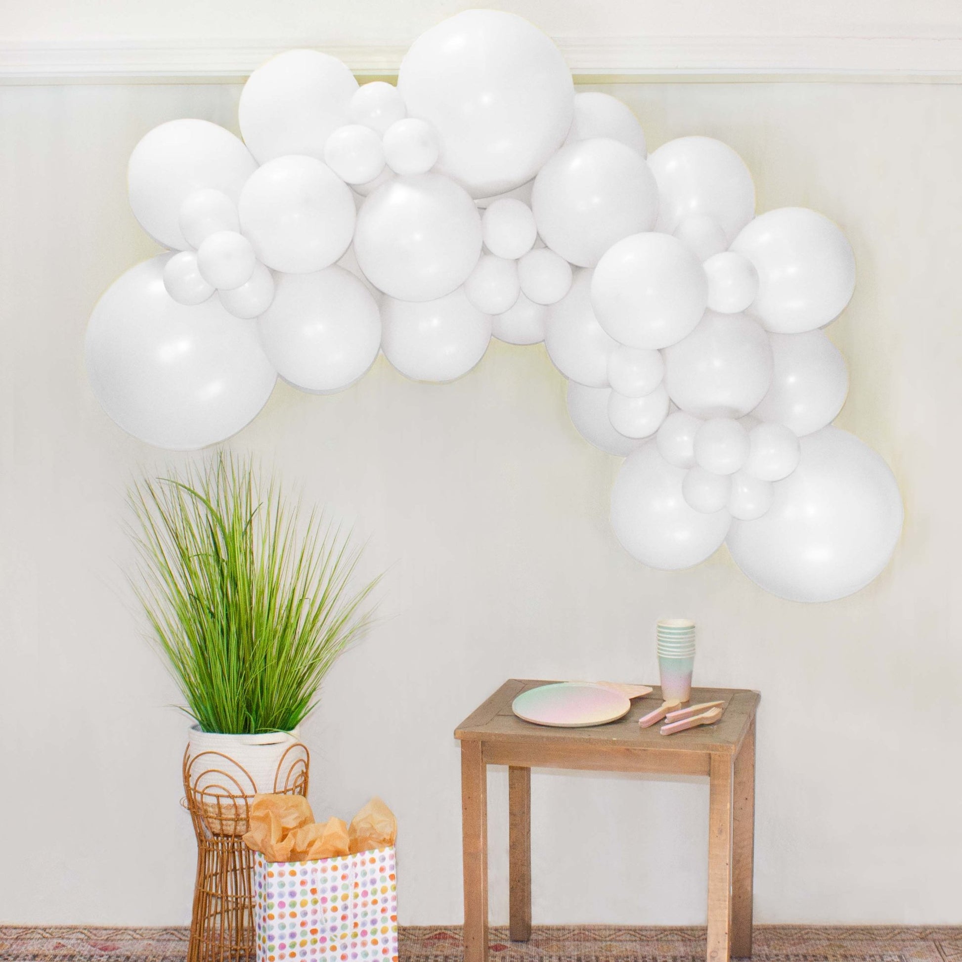 white balloon garland