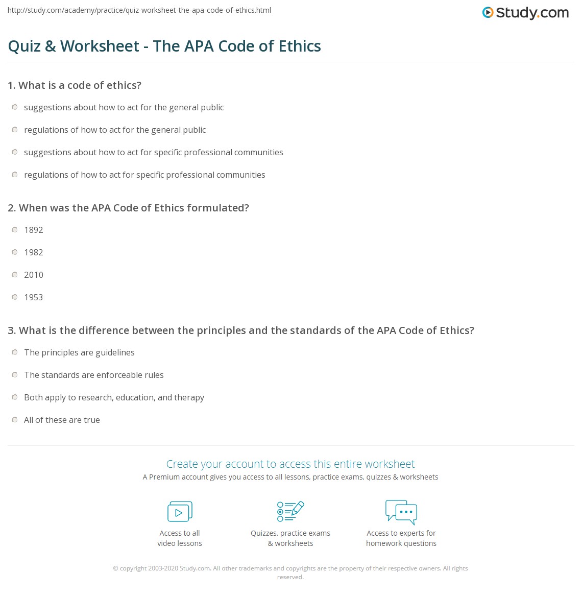 model code of ethics quiz