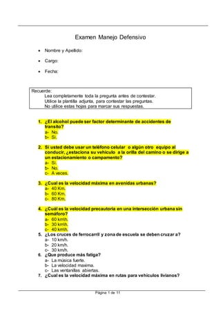 examen de manejo escrito