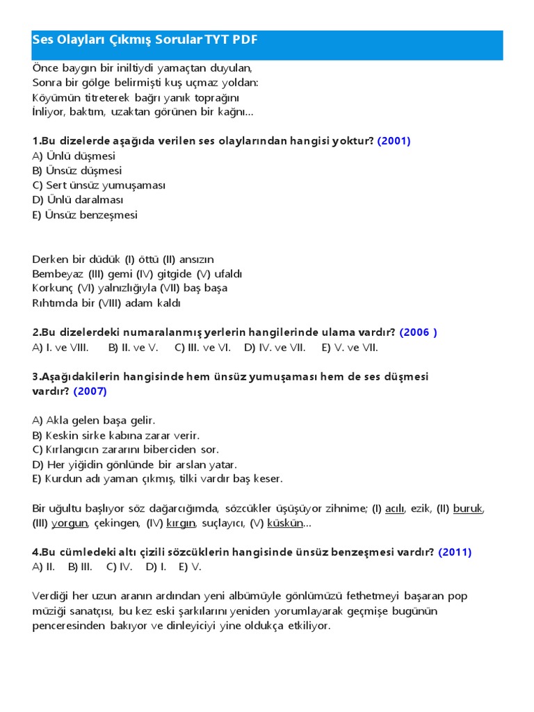 çıkmış ses bilgisi soruları pdf