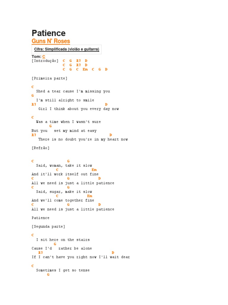 guns roses patience chords