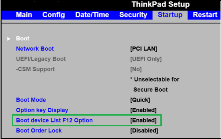 boot menu for lenovo