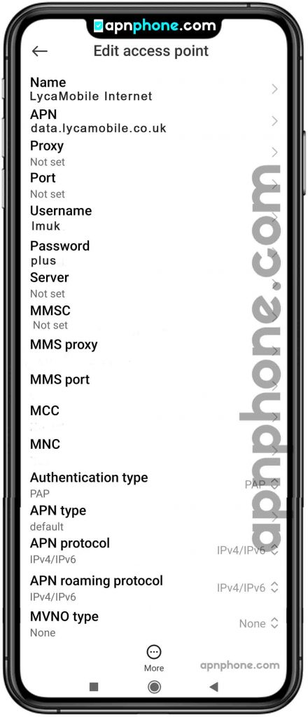 access point name for lycamobile