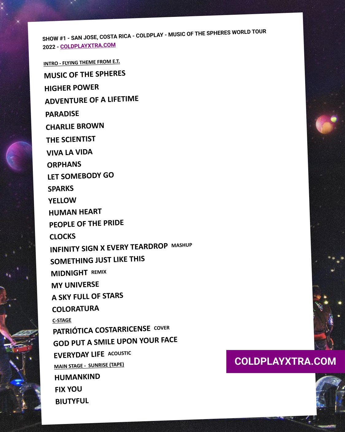 coldplay playlist tour 2023