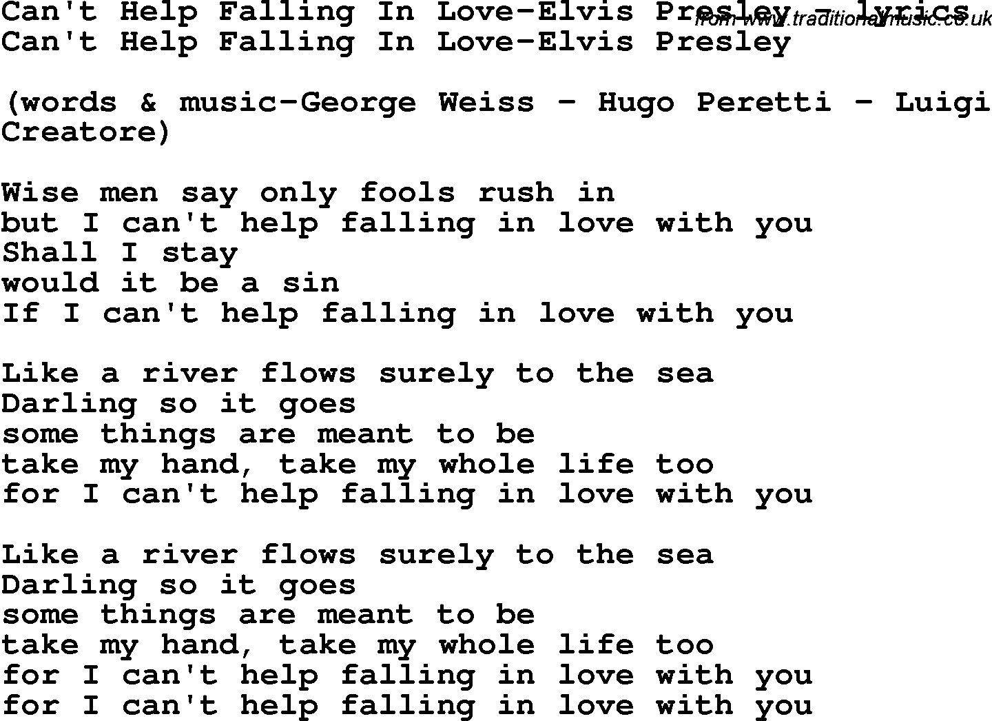 can t help falling in love lyrics download