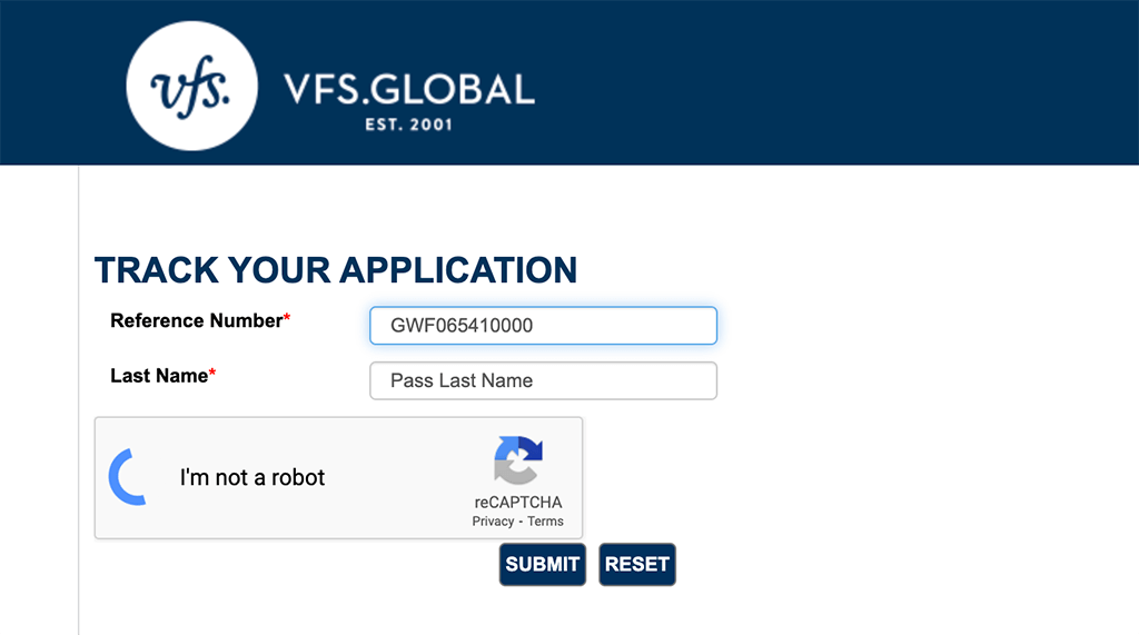 vfs visa tracking