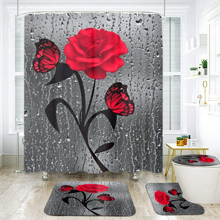 red rose shower curtain