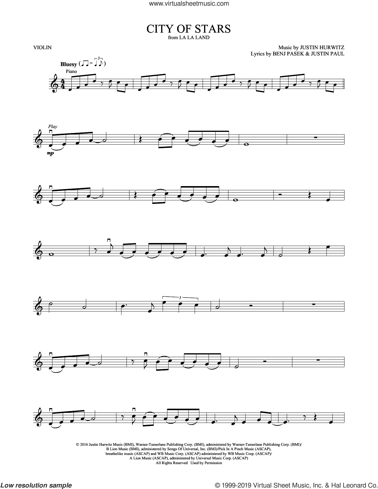 la la land violin sheet