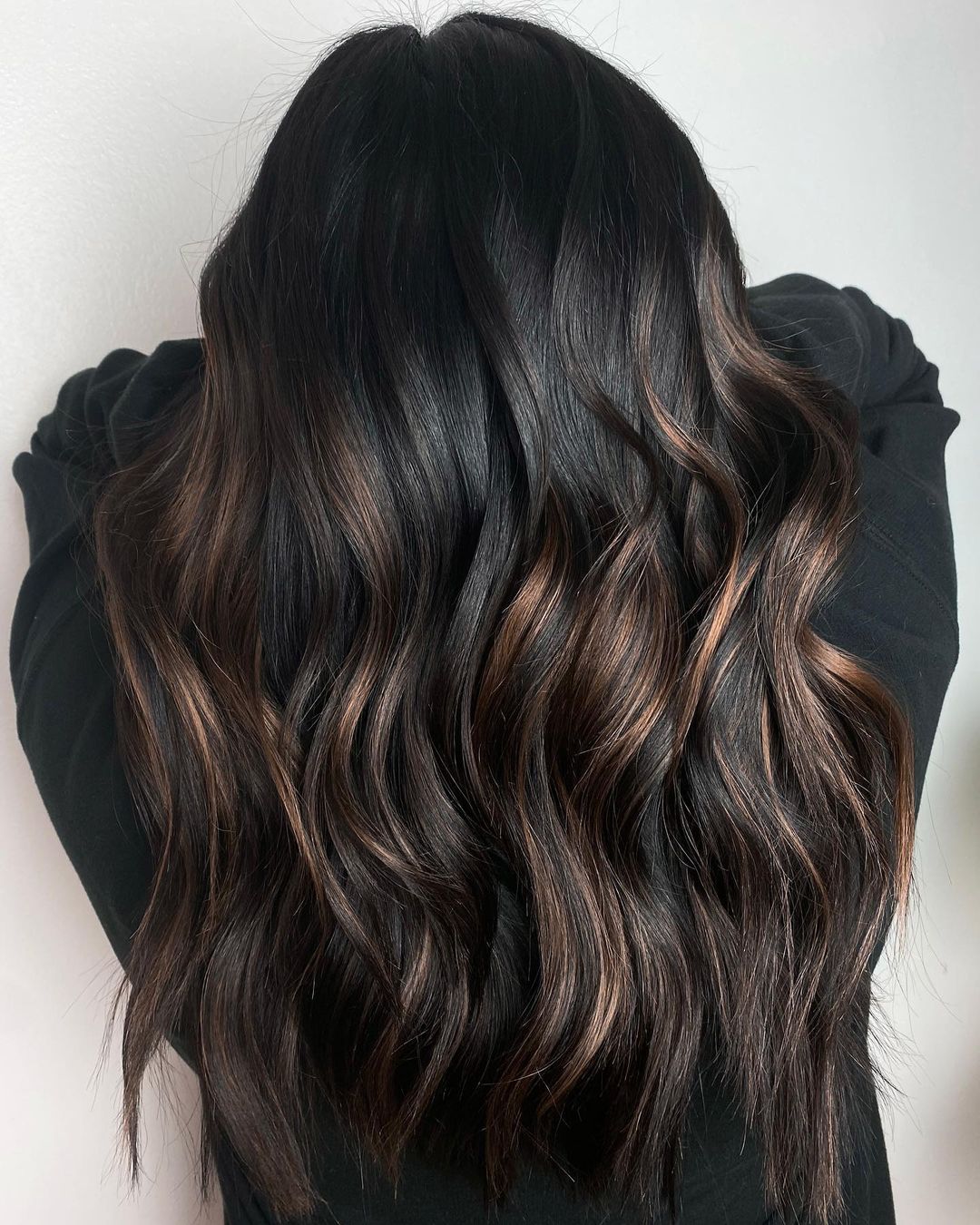 brown balayage on black hair