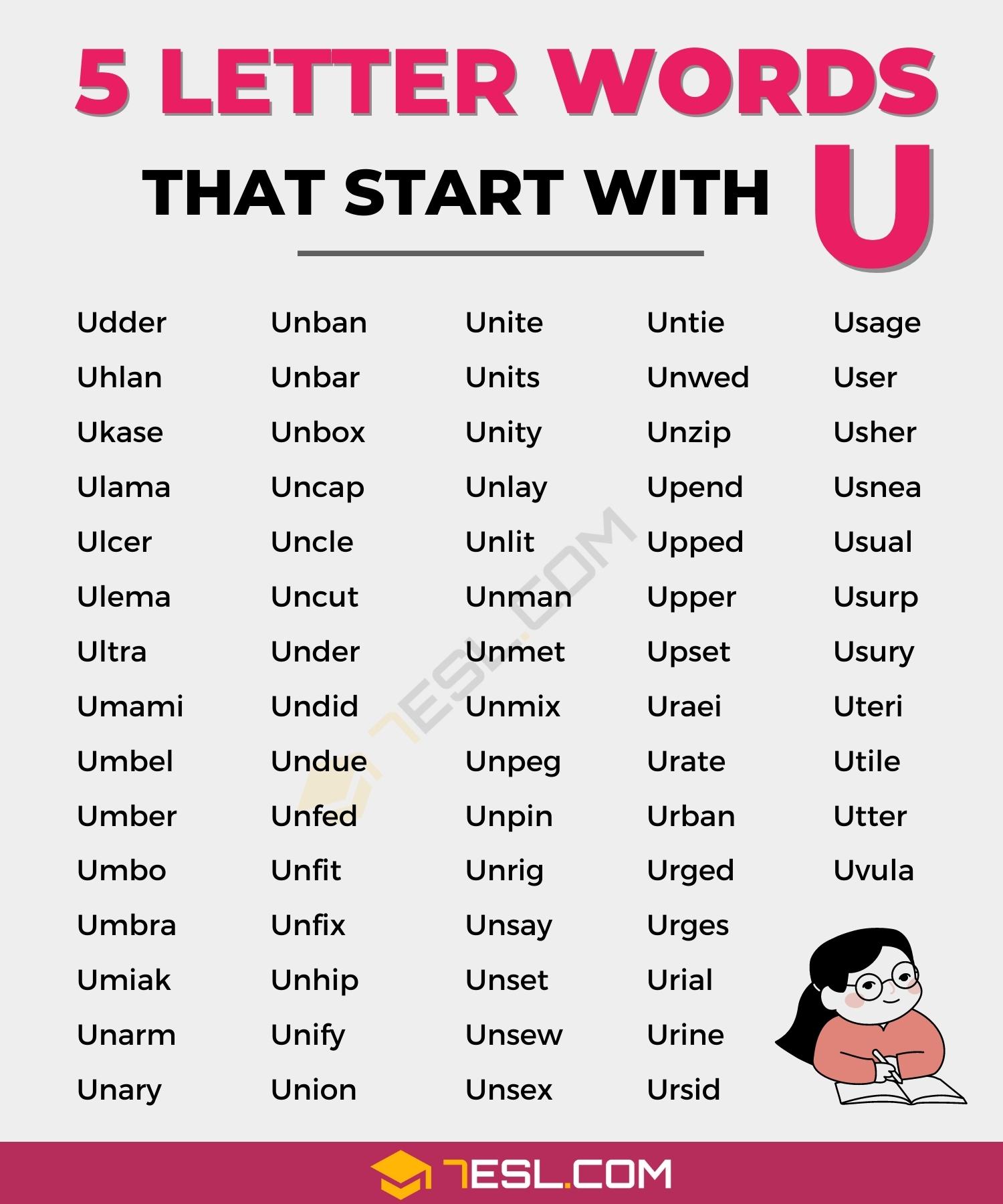 five letter words start with un