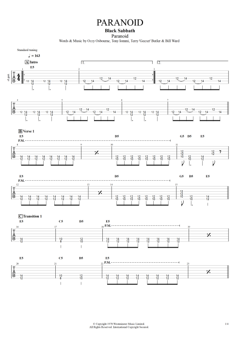 paranoid bass tab