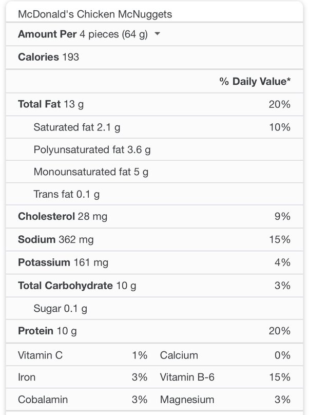 mcdonalds chicken nuggets nutrition facts 6 piece