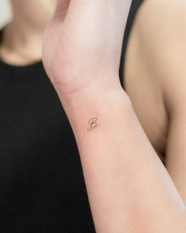 letter b tattoo on wrist