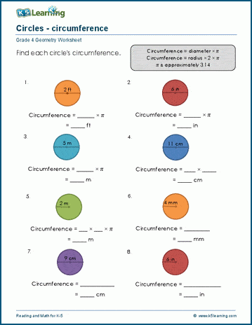 worksheet for circumference of a circle