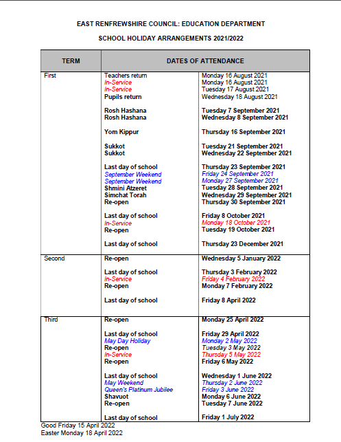 renfrewshire school holidays