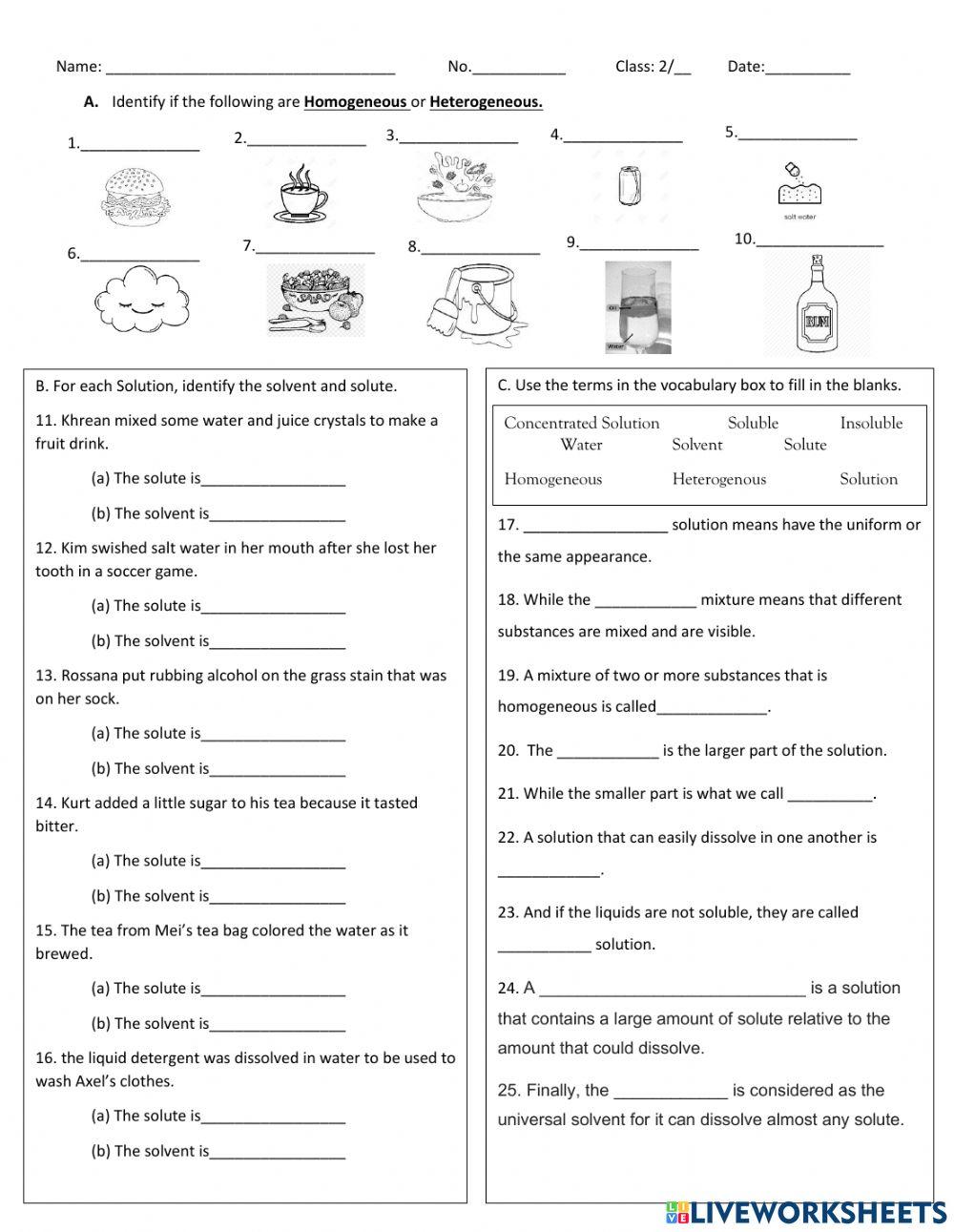 worksheet mixtures and solutions answer key pdf