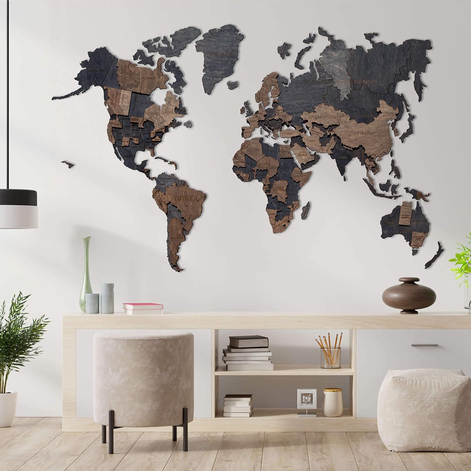 wooden wall art world map