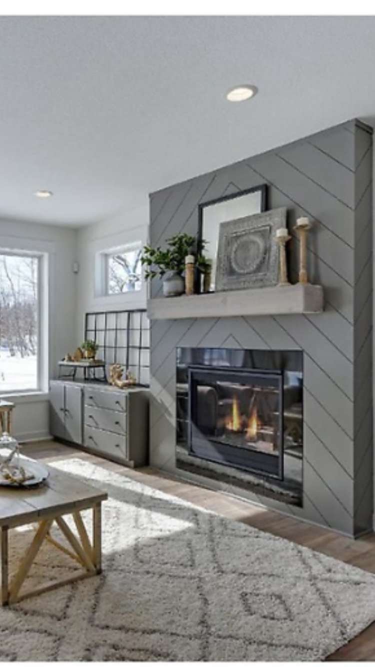 herringbone shiplap fireplace