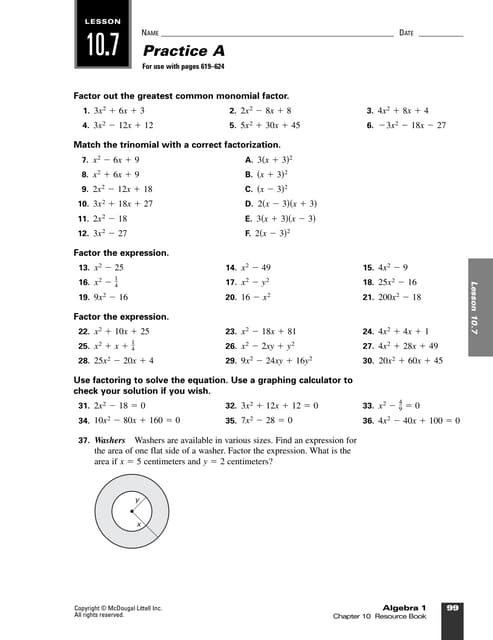 lesson 10.7 practice a geometry answers