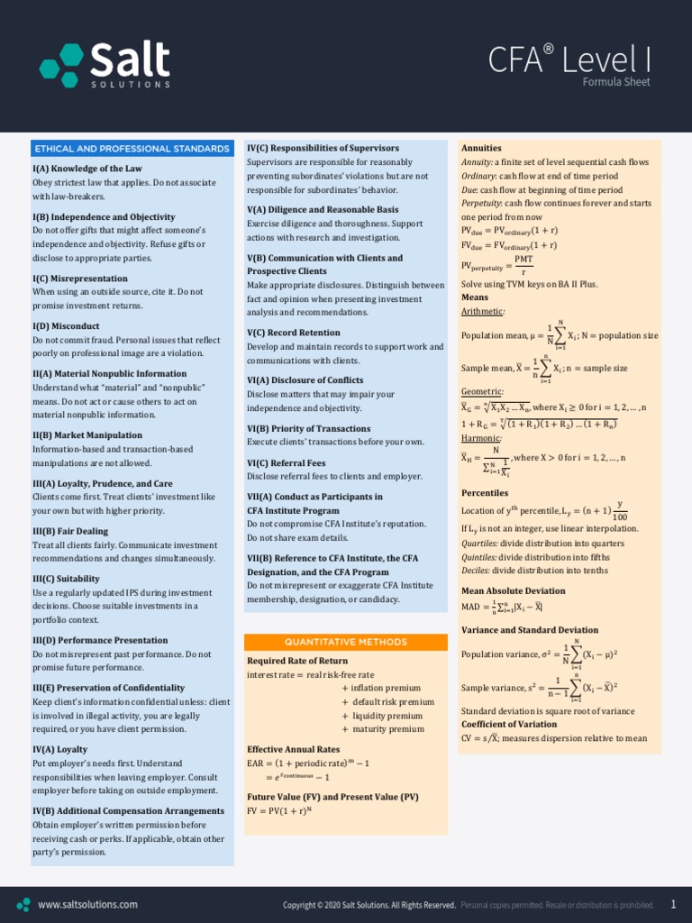 cheat sheet cfa level 1