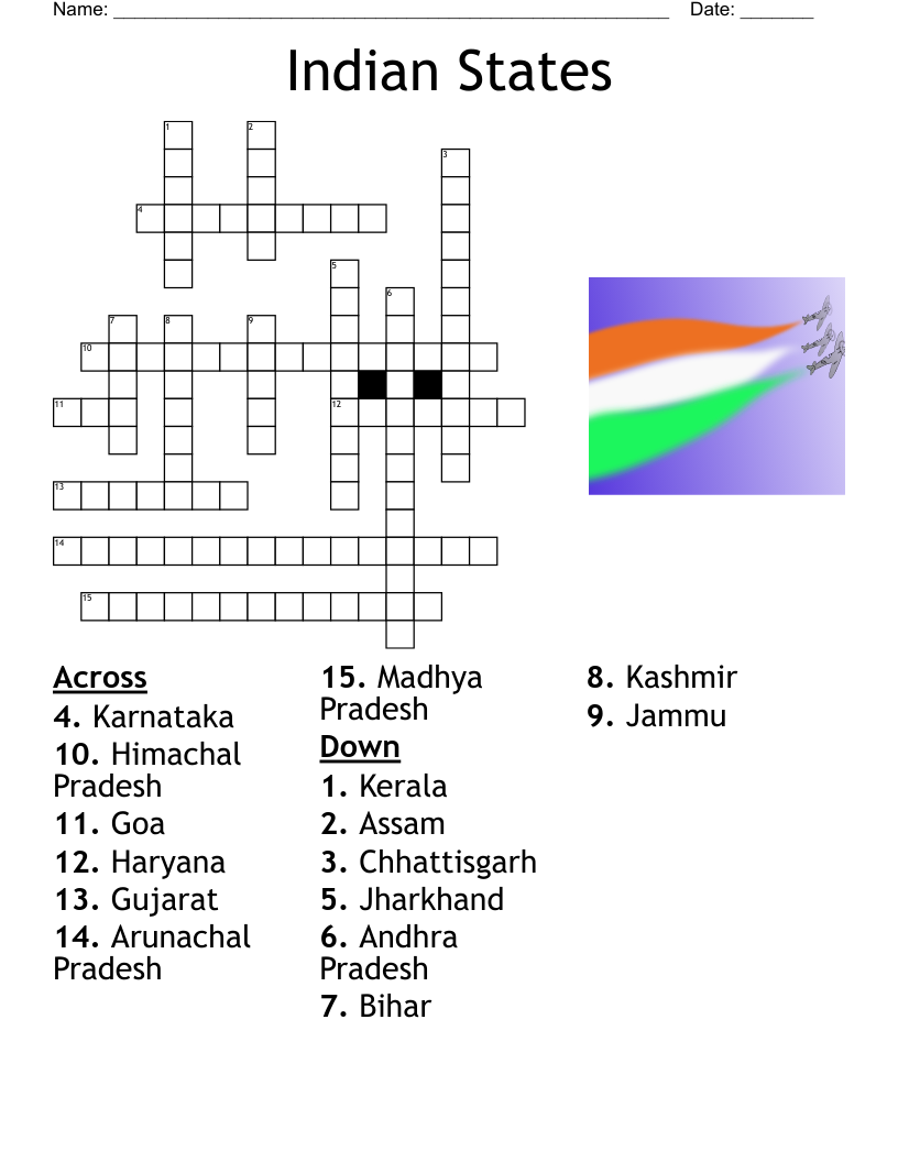 state in india crossword clue